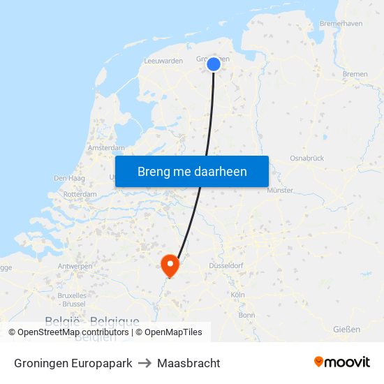 Groningen Europapark to Maasbracht map