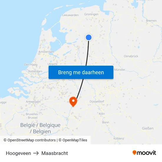 Hoogeveen to Maasbracht map
