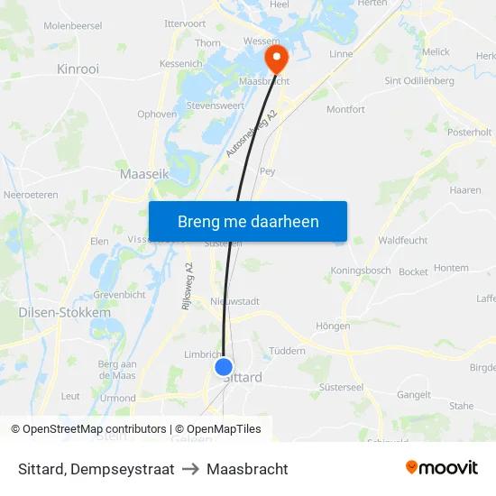 Sittard, Dempseystraat to Maasbracht map