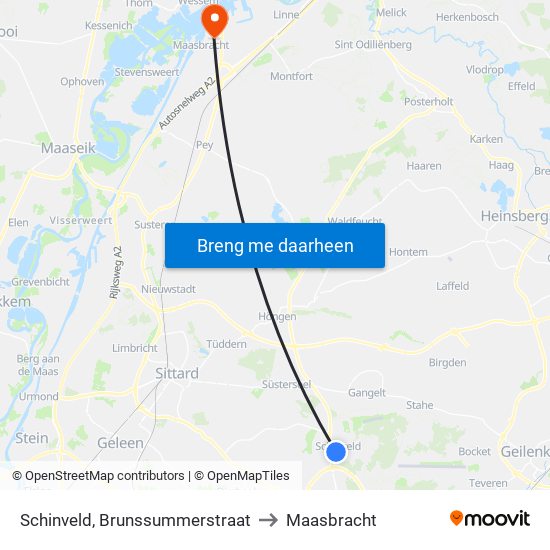 Schinveld, Brunssummerstraat to Maasbracht map