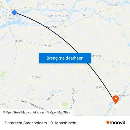 Dordrecht Stadspolders to Maasbracht map