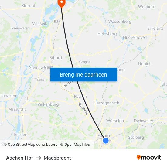 Aachen Hbf to Maasbracht map