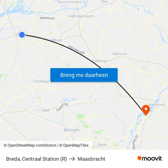 Breda, Centraal Station (R) to Maasbracht map