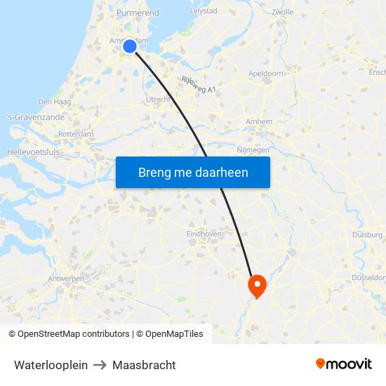 Waterlooplein to Maasbracht map