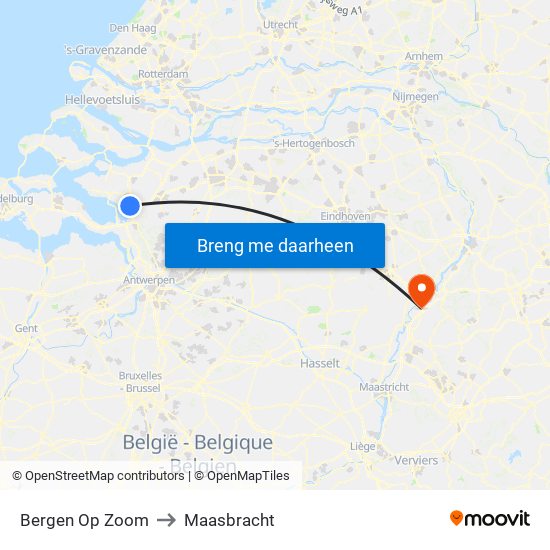 Bergen Op Zoom to Maasbracht map