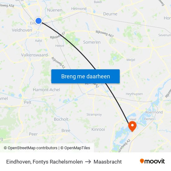 Eindhoven, Fontys Rachelsmolen to Maasbracht map