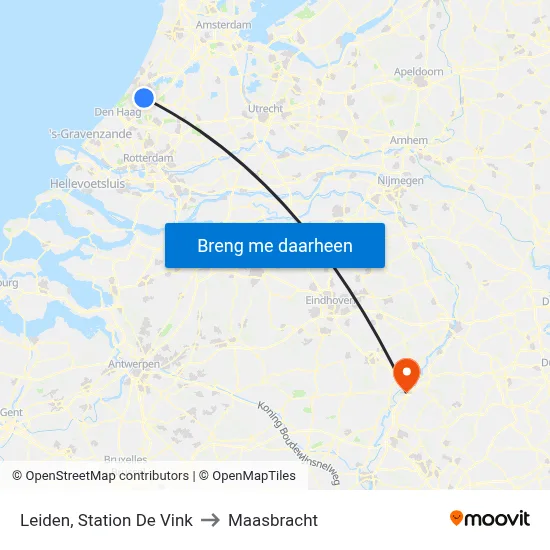 Leiden, Station De Vink to Maasbracht map