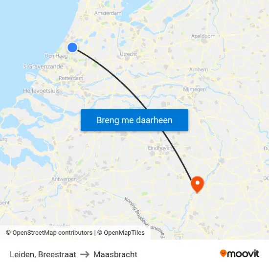 Leiden, Breestraat to Maasbracht map