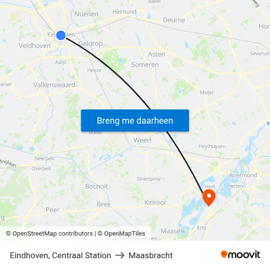 Eindhoven, Centraal Station to Maasbracht map