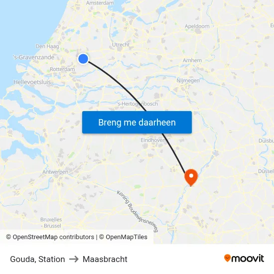 Gouda, Station to Maasbracht map