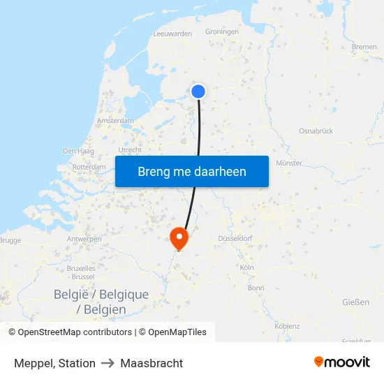 Meppel, Station to Maasbracht map