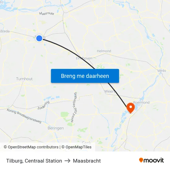 Tilburg, Centraal Station to Maasbracht map