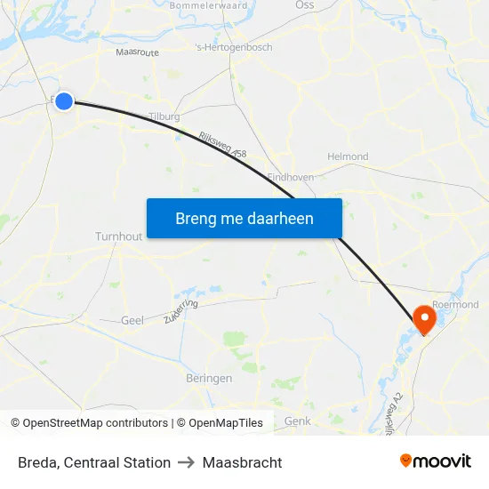 Breda, Centraal Station to Maasbracht map