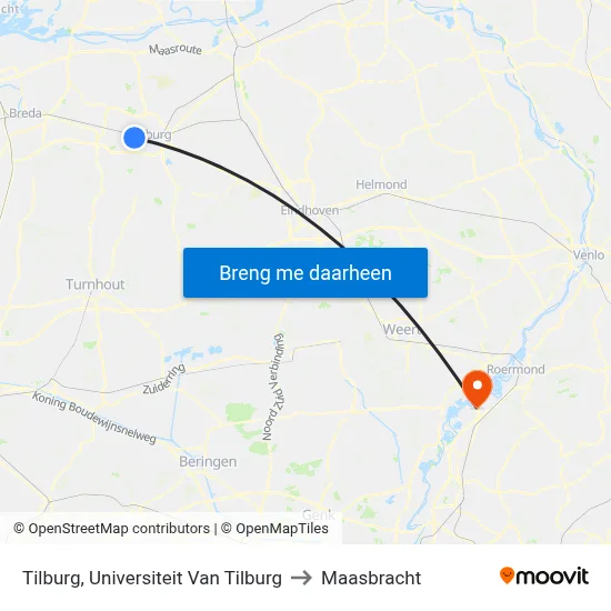 Tilburg, Universiteit Van Tilburg to Maasbracht map