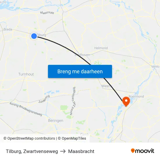 Tilburg, Zwartvenseweg to Maasbracht map