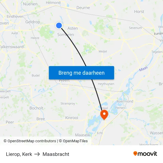 Lierop, Kerk to Maasbracht map