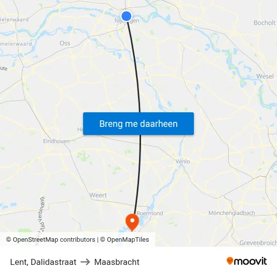 Lent, Dalidastraat to Maasbracht map
