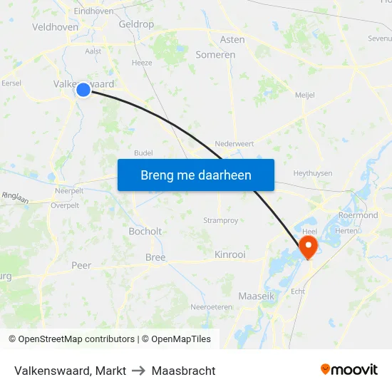 Valkenswaard, Markt to Maasbracht map