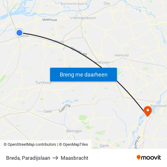 Breda, Paradijslaan to Maasbracht map