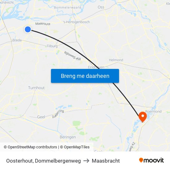 Oosterhout, Dommelbergenweg to Maasbracht map