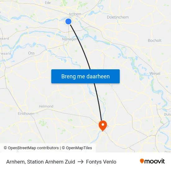 Arnhem, Station Arnhem Zuid to Fontys Venlo map