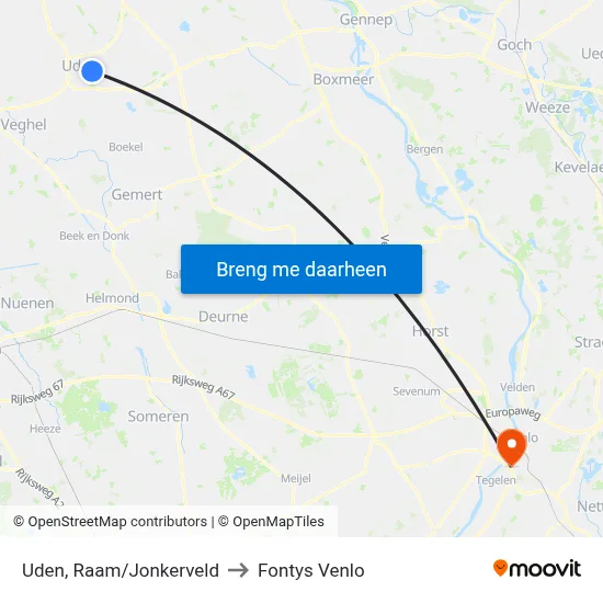 Uden, Raam/Jonkerveld to Fontys Venlo map