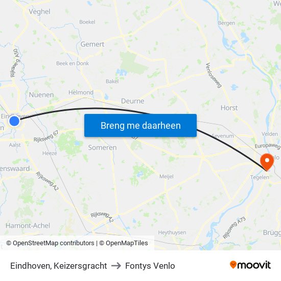 Eindhoven, Keizersgracht to Fontys Venlo map
