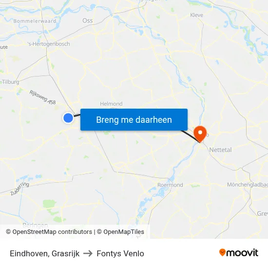 Eindhoven, Grasrijk to Fontys Venlo map