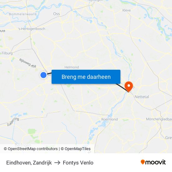 Eindhoven, Zandrijk to Fontys Venlo map