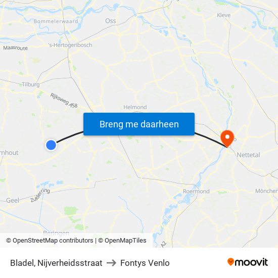 Bladel, Nijverheidsstraat to Fontys Venlo map
