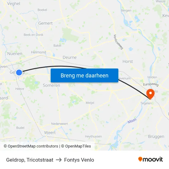 Geldrop, Tricotstraat to Fontys Venlo map