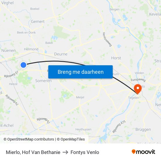 Mierlo, Hof Van Bethanie to Fontys Venlo map