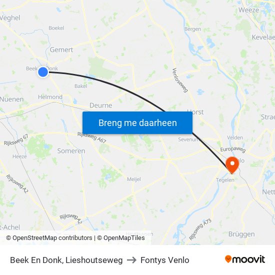 Beek En Donk, Lieshoutseweg to Fontys Venlo map