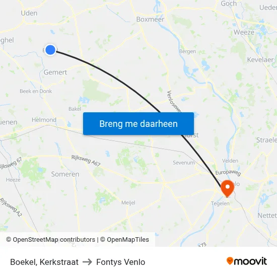 Boekel, Kerkstraat to Fontys Venlo map