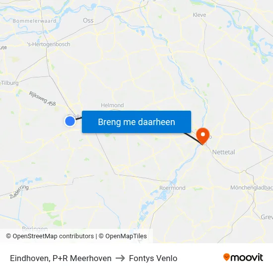 Eindhoven, P+R Meerhoven to Fontys Venlo map