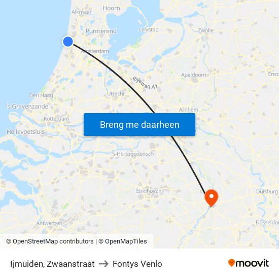 Ijmuiden, Zwaanstraat to Fontys Venlo map