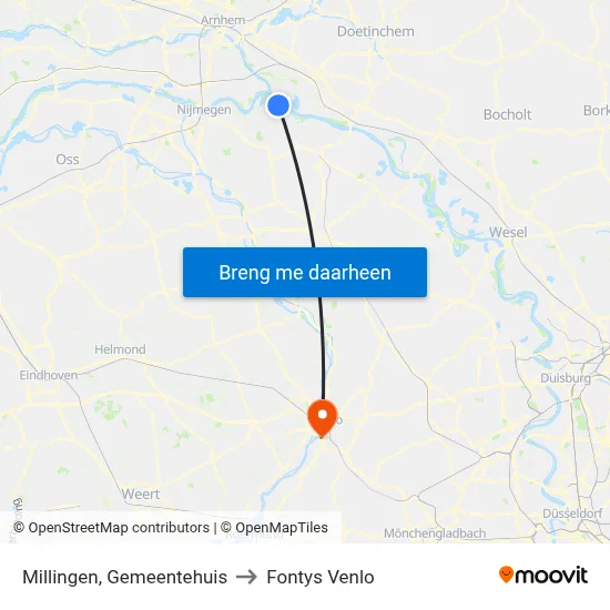 Millingen, Gemeentehuis to Fontys Venlo map