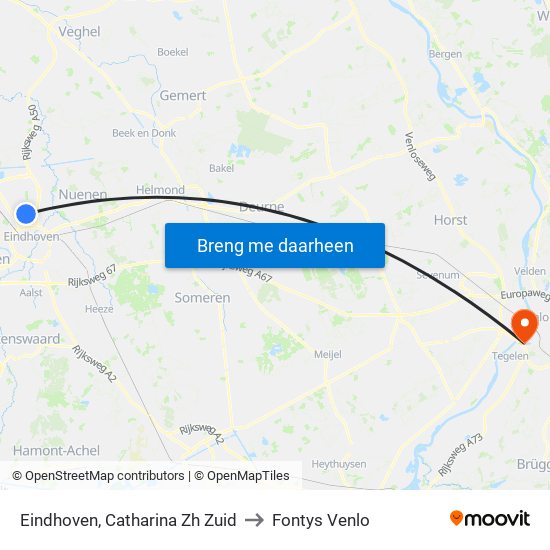 Eindhoven, Catharina Zh Zuid to Fontys Venlo map