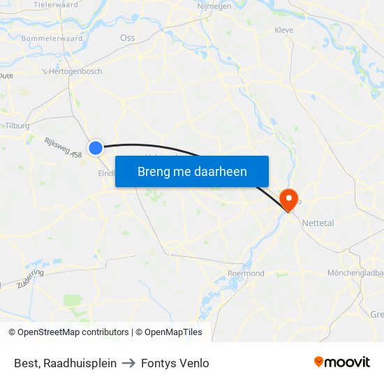 Best, Raadhuisplein to Fontys Venlo map