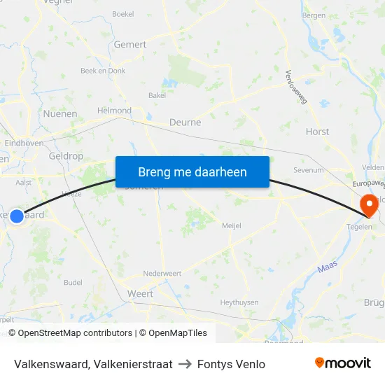 Valkenswaard, Valkenierstraat to Fontys Venlo map