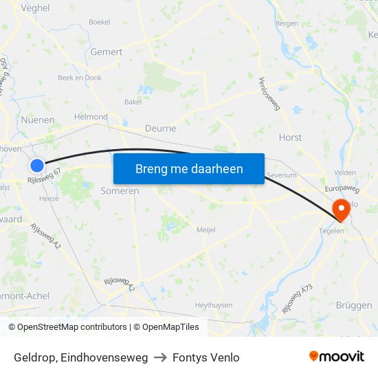 Geldrop, Eindhovenseweg to Fontys Venlo map