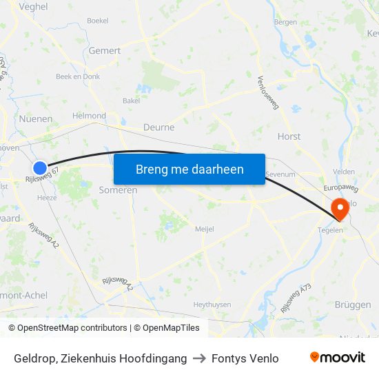 Geldrop, Ziekenhuis Hoofdingang to Fontys Venlo map
