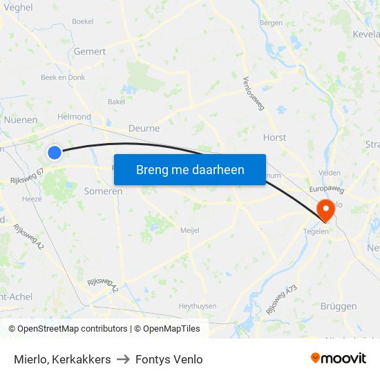Mierlo, Kerkakkers to Fontys Venlo map