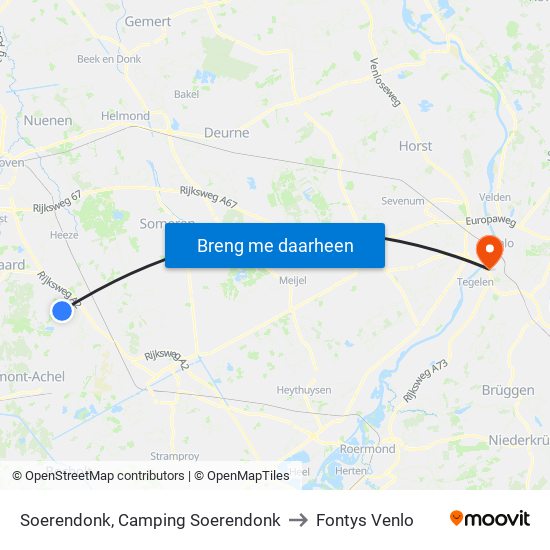 Soerendonk, Camping Soerendonk to Fontys Venlo map