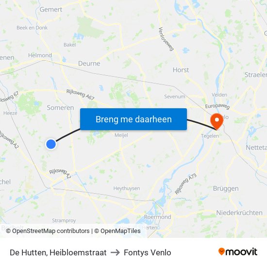 De Hutten, Heibloemstraat to Fontys Venlo map