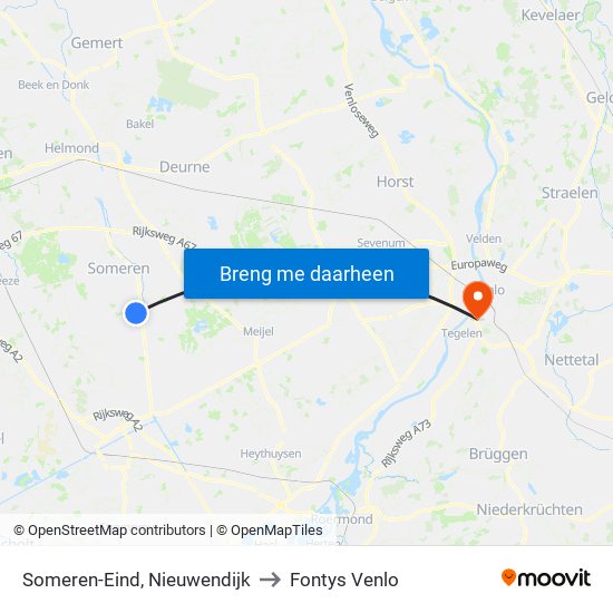 Someren-Eind, Nieuwendijk to Fontys Venlo map