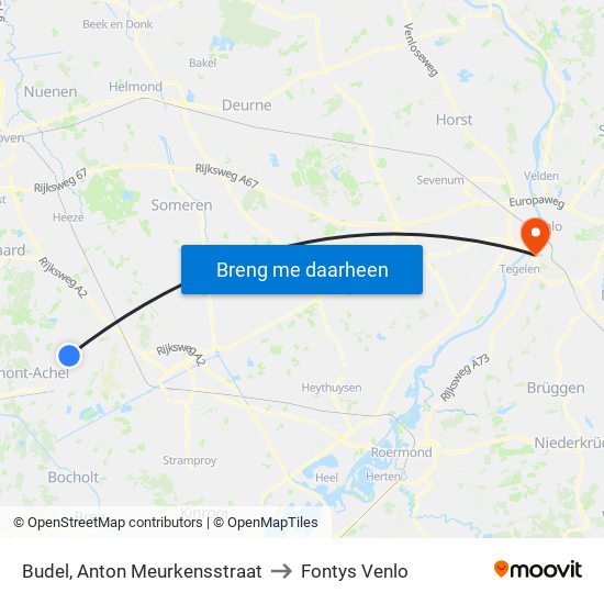 Budel, Anton Meurkensstraat to Fontys Venlo map