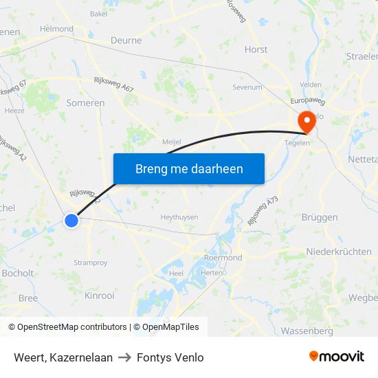 Weert, Kazernelaan to Fontys Venlo map