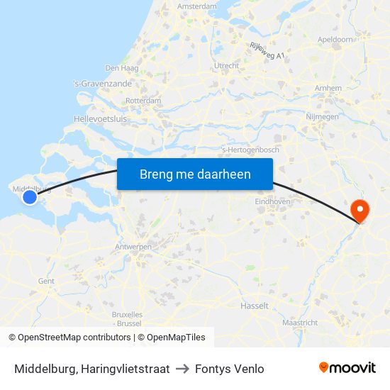 Middelburg, Haringvlietstraat to Fontys Venlo map