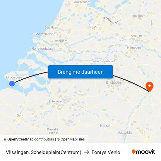 Vlissingen, Scheldeplein(Centrum) to Fontys Venlo map